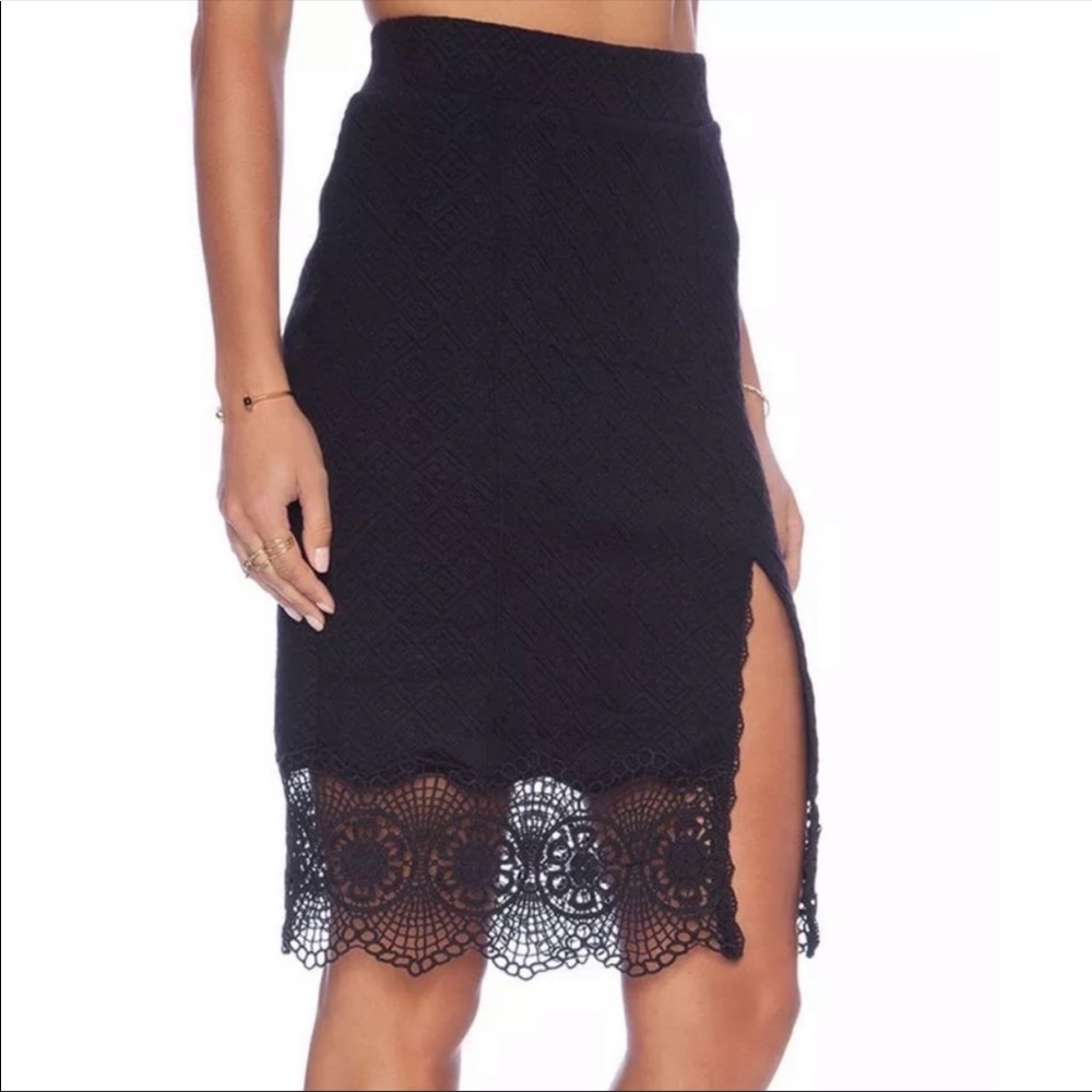 Free People Black Quilted Knit Lace Skirt
